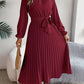Elegant Pleated Midi Wedding Guest Dress With  Belted Waist