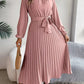 Elegant Pleated Midi Wedding Guest Dress With  Belted Waist
