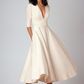 Elegant V-Neck Flared Midi Dress for Wedding Guest Occasions