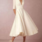 Elegant V-Neck Flared Midi Dress for Wedding Guest Occasions
