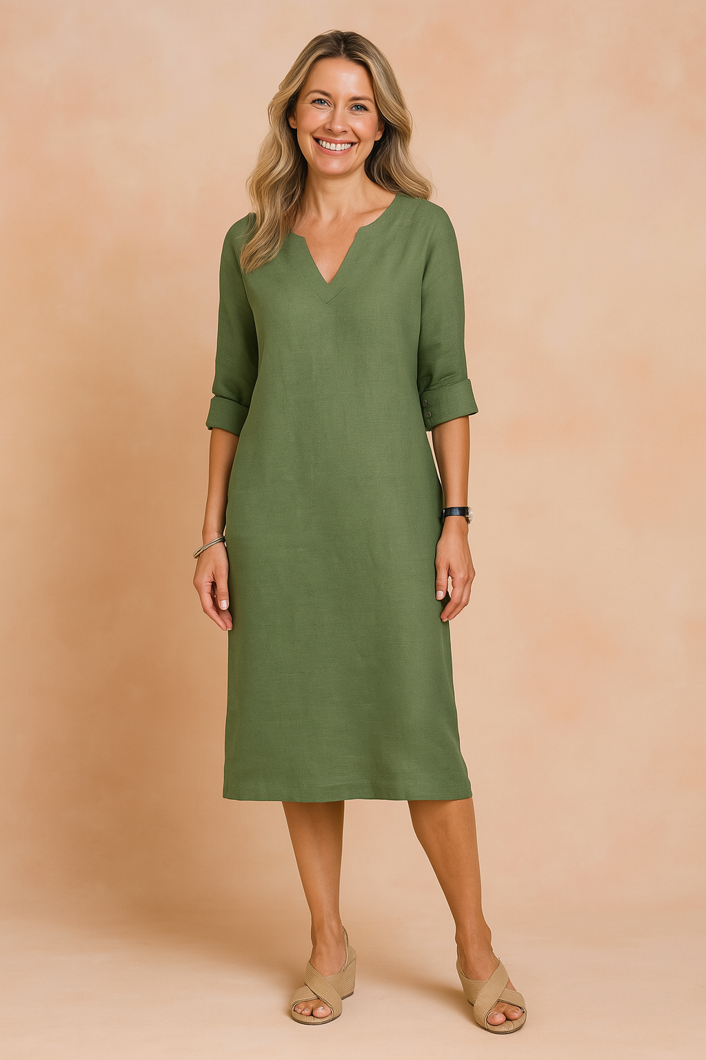 Elegant V-Neck Sleeveless Midi Dress | Refined Women's Wear