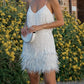Feather Trim Mini Dress With Shimmer For Parties
