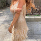 Feather Trim Mini Dress With Shimmer For Parties