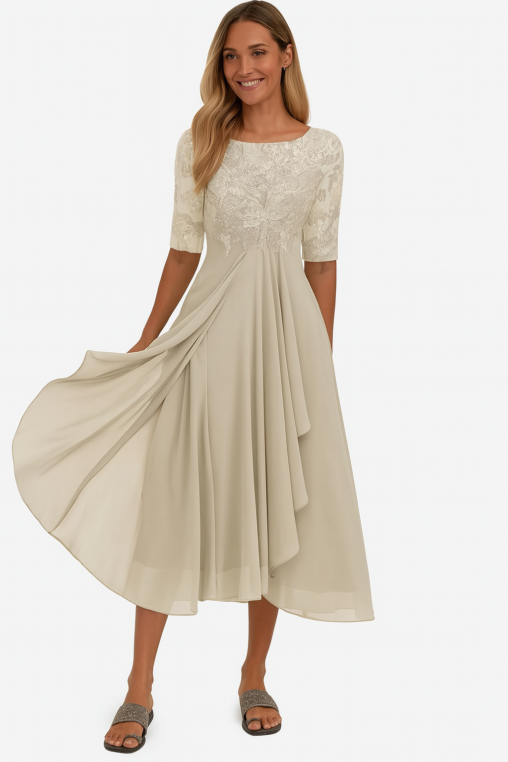 Feminine A-Line Summer Midi Dress for Refined Daytime Occasions