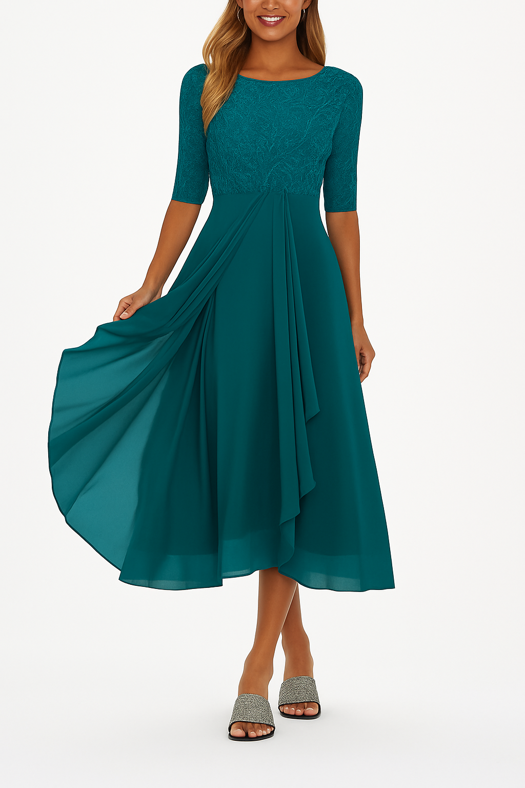 Feminine A-Line Summer Midi Dress for Refined Daytime Occasions