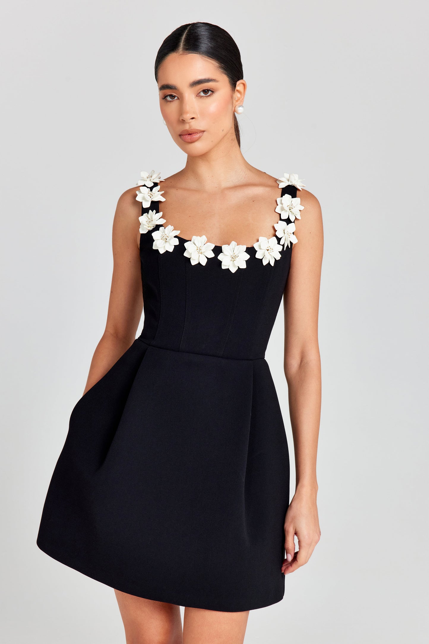 Floral Appliqué Mini Dress With 3D Flowers