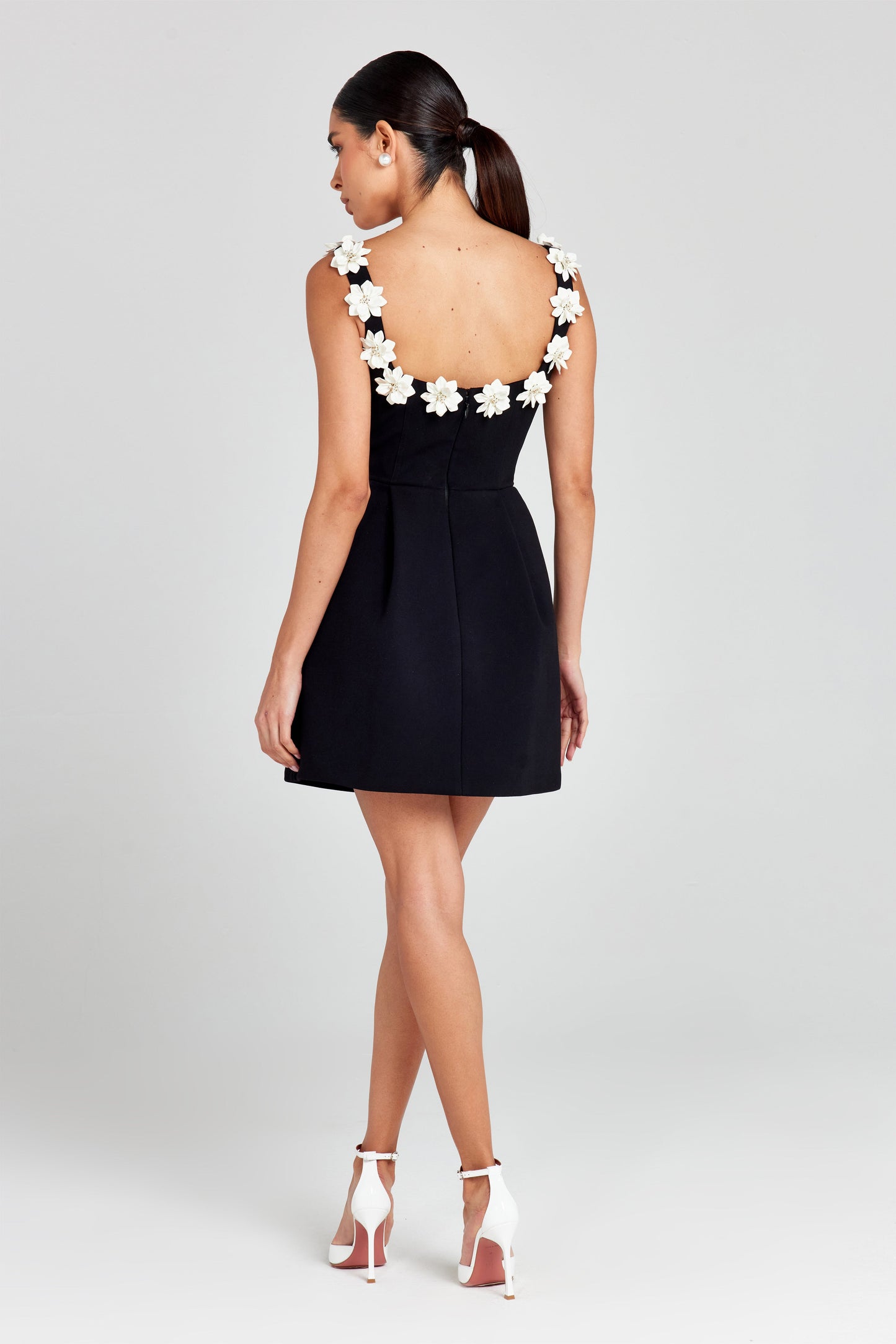 Floral Appliqué Mini Dress With 3D Flowers