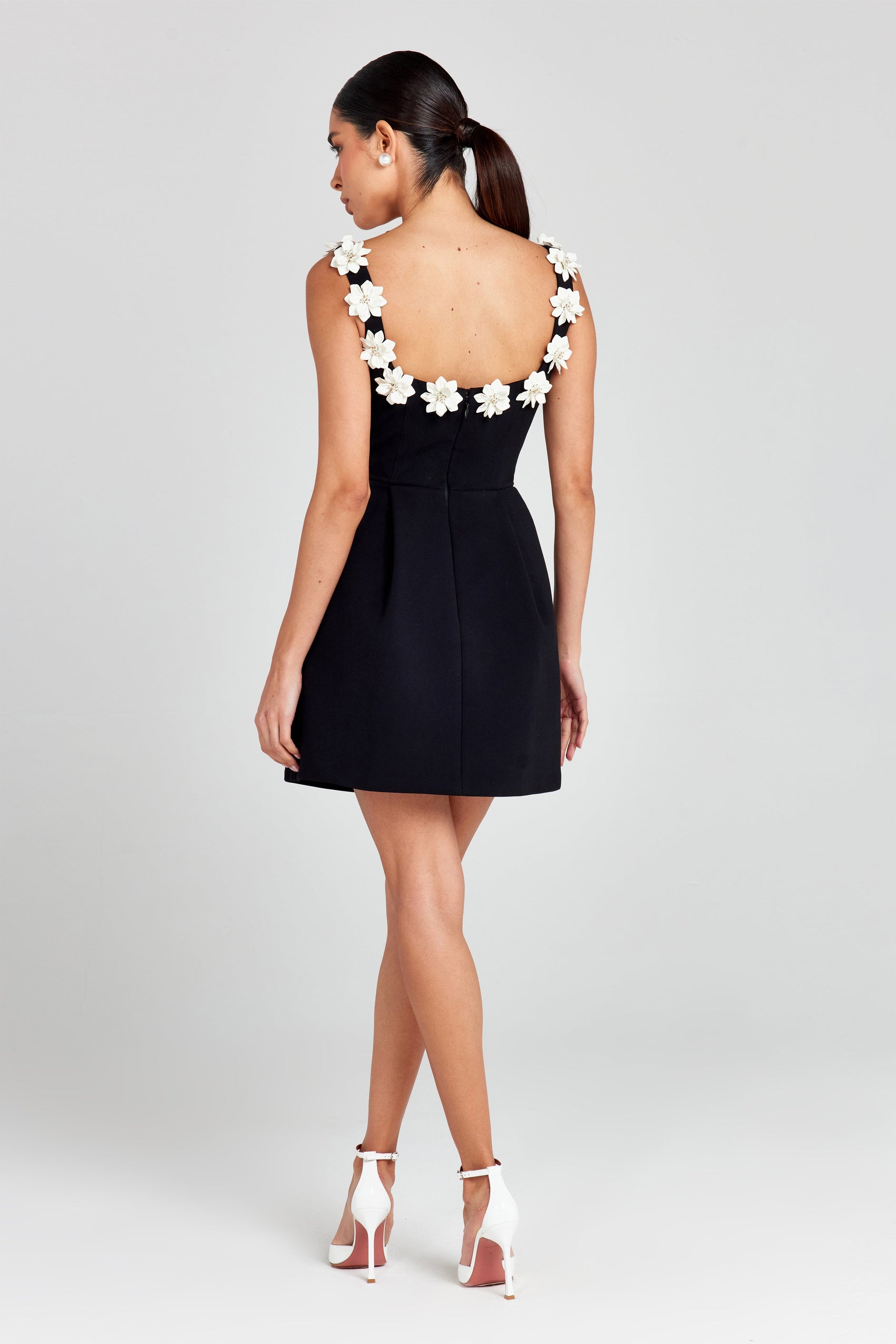 Floral Appliqué Mini Dress With 3D Flowers