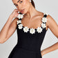 Floral Appliqué Mini Dress With 3D Flowers