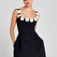 Floral Appliqué Mini Dress With 3D Flowers