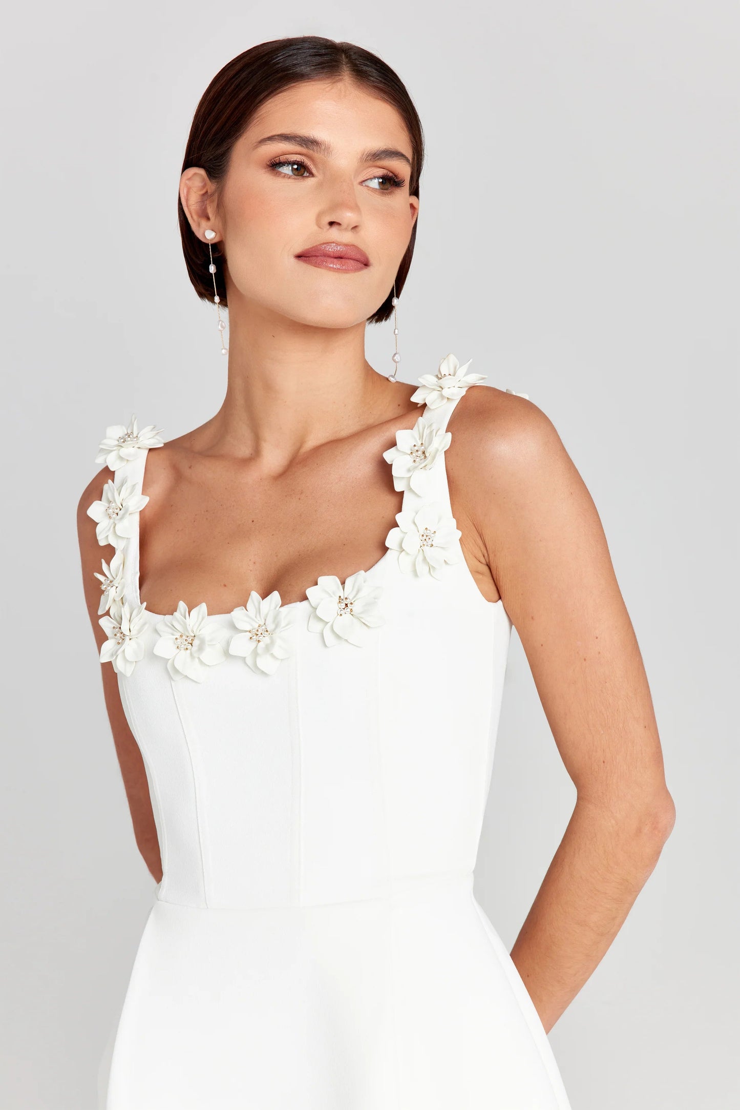 Floral Appliqué Mini Dress With 3D Flowers