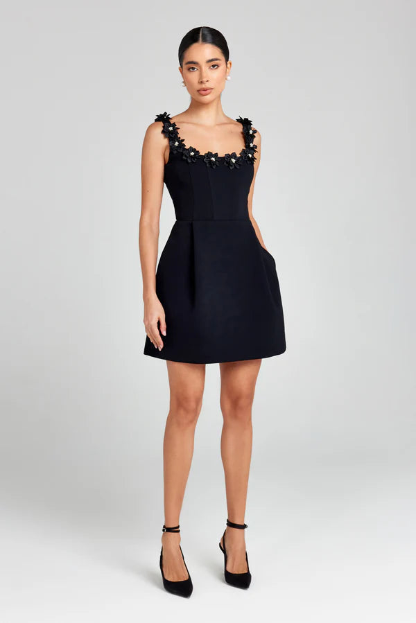 Floral Appliqué Mini Dress With 3D Flowers