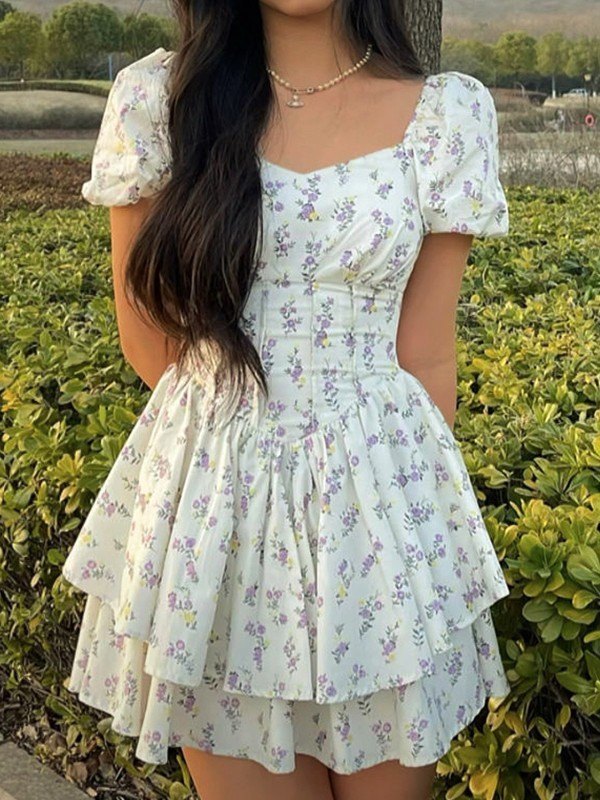 Floral Corset Mini Dress With Sweetheart Neckline