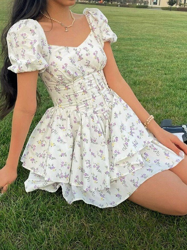 Floral Corset Mini Dress With Sweetheart Neckline