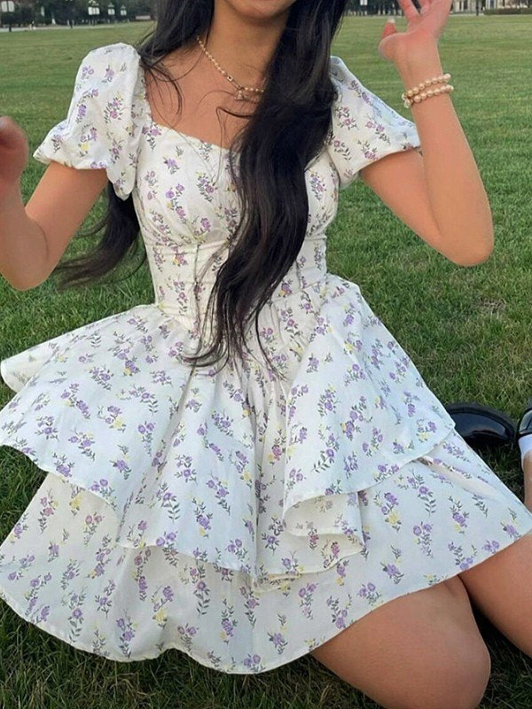 Floral Corset Mini Dress With Sweetheart Neckline