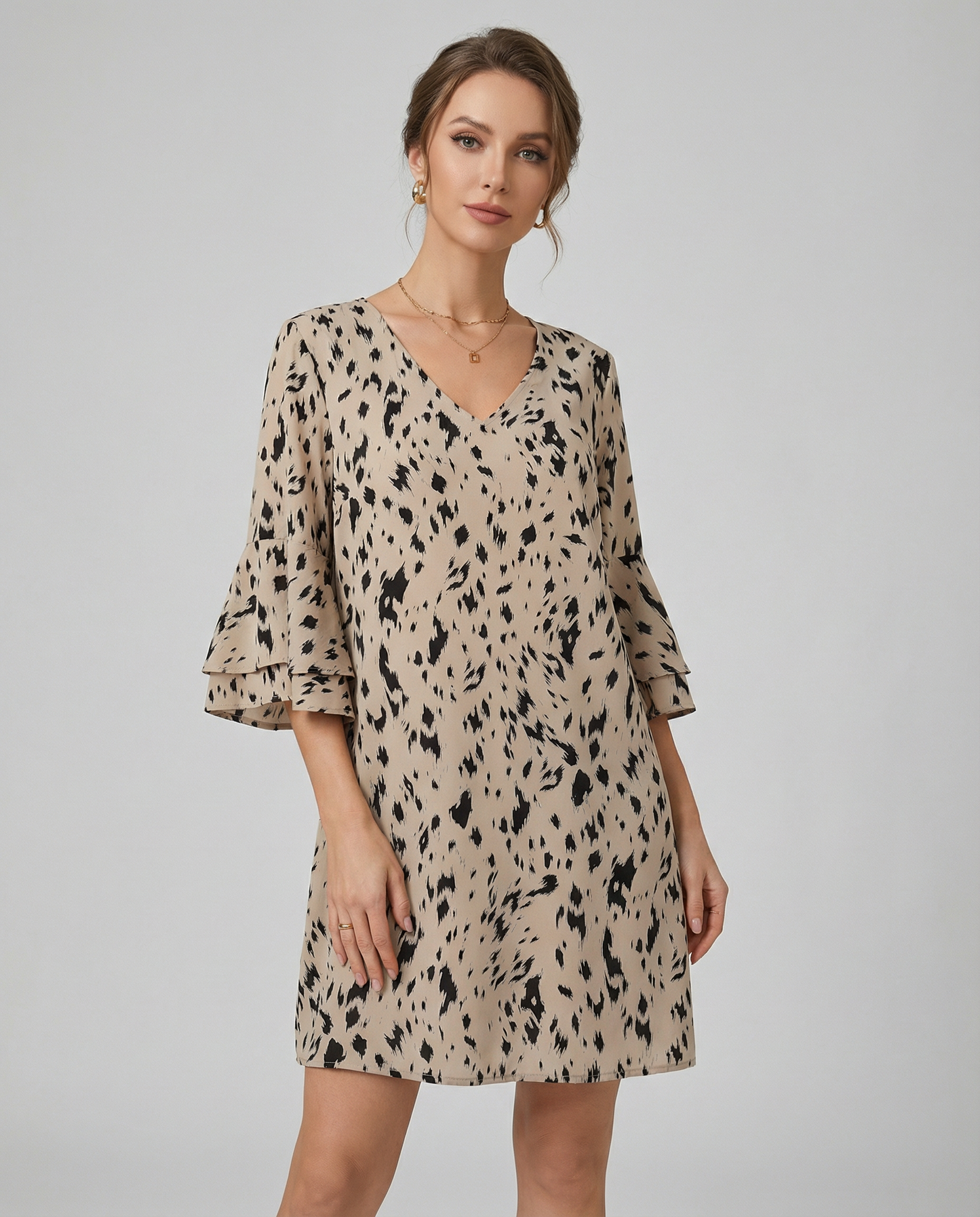 Floral Elegance Double-Layer Dress – Playful Flare Sleeves for Summer Gatherings