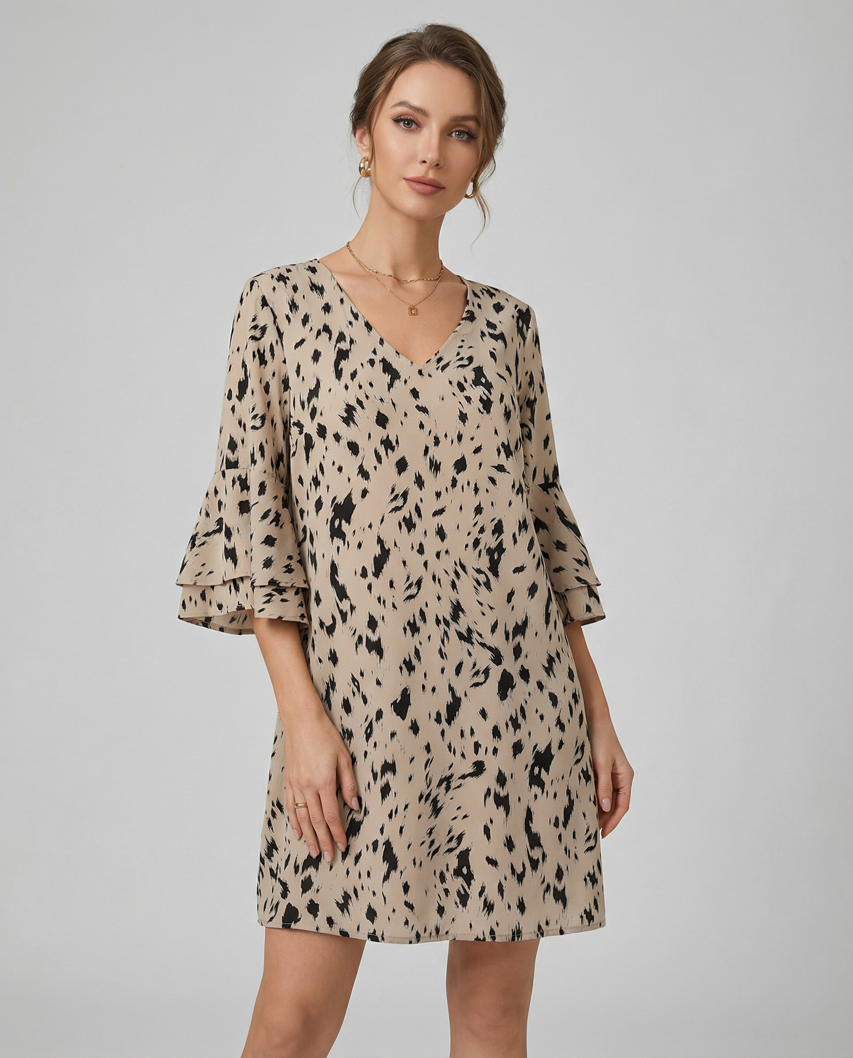 Floral Elegance Double-Layer Dress – Playful Flare Sleeves for Summer Gatherings