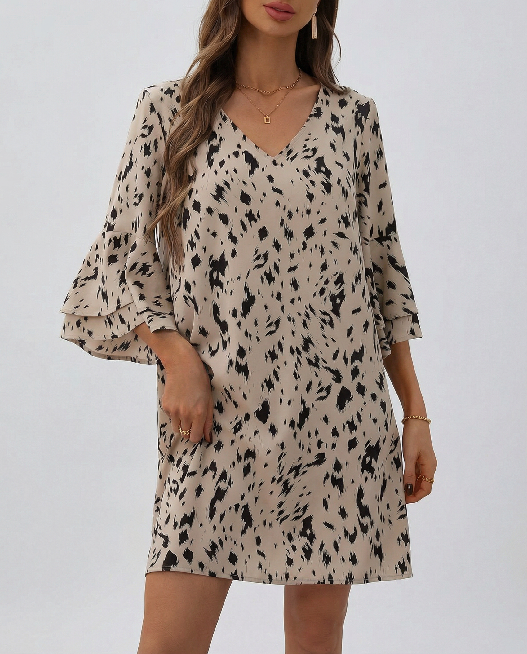 Floral Elegance Double-Layer Dress – Playful Flare Sleeves for Summer Gatherings