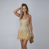 Glamorous Fringe Feather Mini Party Dress for Evening Celebrations