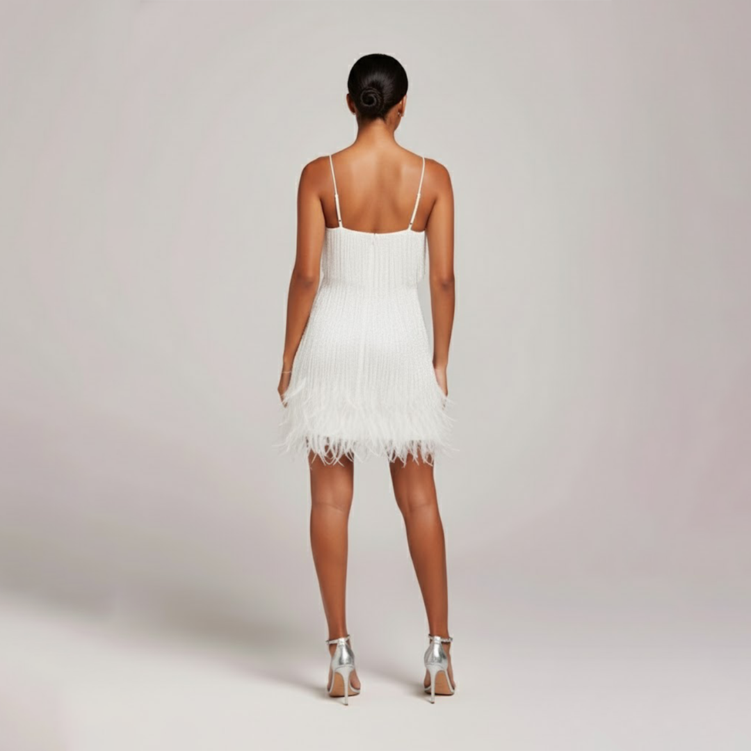Glamorous Fringe Feather Mini Party Dress for Evening Celebrations