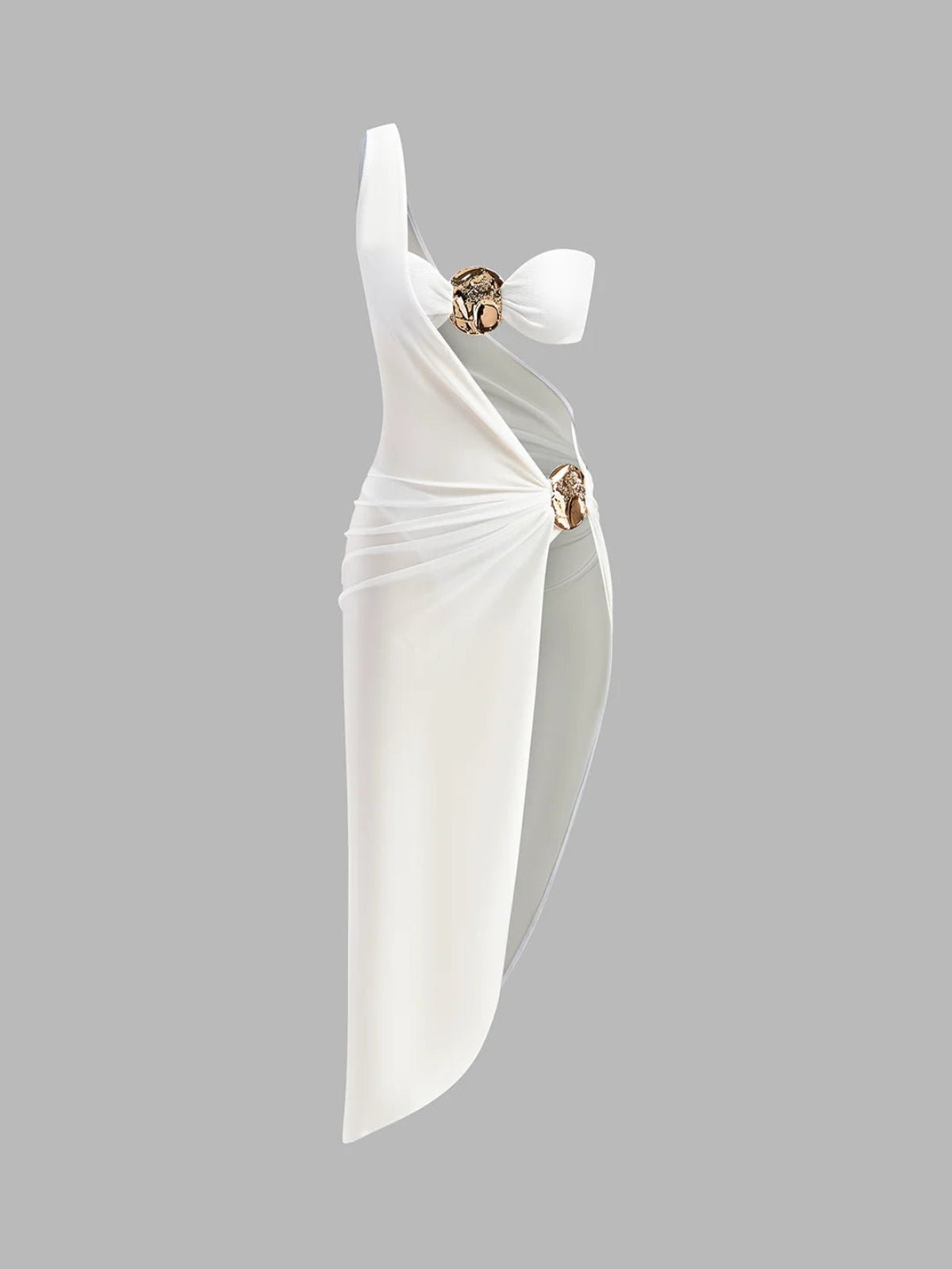 Gold Detail Three Piece Cutout Satin Dress