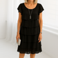 Graceful Short-Sleeve Layered Midi Dress for Semi-Formal Events