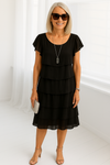 Graceful Short-Sleeve Layered Midi Dress for Semi-Formal Events
