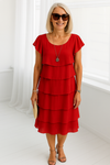 Graceful Short-Sleeve Layered Midi Dress for Semi-Formal Events