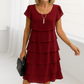 Graceful Short-Sleeve Layered Midi Dress for Semi-Formal Events