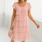 Graceful Short-Sleeve Layered Midi Dress for Semi-Formal Events