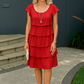 Graceful Short-Sleeve Layered Midi Dress for Semi-Formal Events