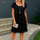 Graceful Short-Sleeve Layered Midi Dress for Semi-Formal Events
