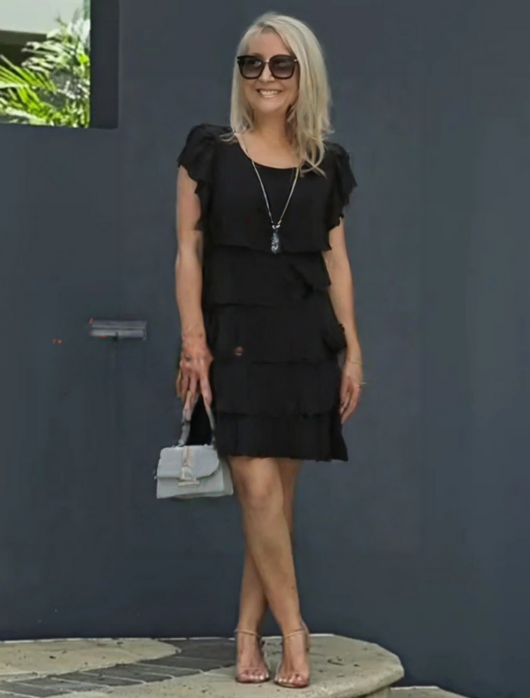 Graceful Short-Sleeve Layered Midi Dress for Semi-Formal Events