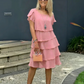 Graceful Short-Sleeve Layered Midi Dress for Semi-Formal Events