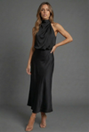 Halter Neck Blouson Satin Midi Occasion Dress