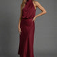 Halter Neck Blouson Satin Midi Occasion Dress