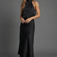 Halter Neck Blouson Satin Midi Occasion Dress