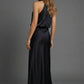 Halter Neck Blouson Satin Midi Occasion Dress