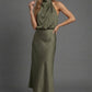 Halter Neck Blouson Satin Midi Occasion Dress