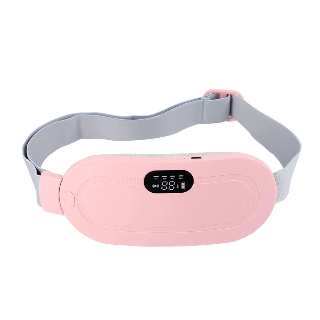 Rechargeable heating pad with adjustable vibration settings, designed for pain relief and comfort, featuring a soft fabric cover and ergonomic shape. 0