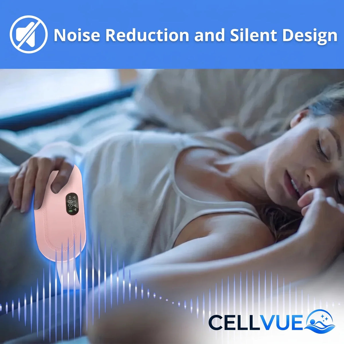 Rechargeable heating pad with adjustable vibration settings, designed for pain relief and comfort, featuring a soft fabric cover and ergonomic shape. 3