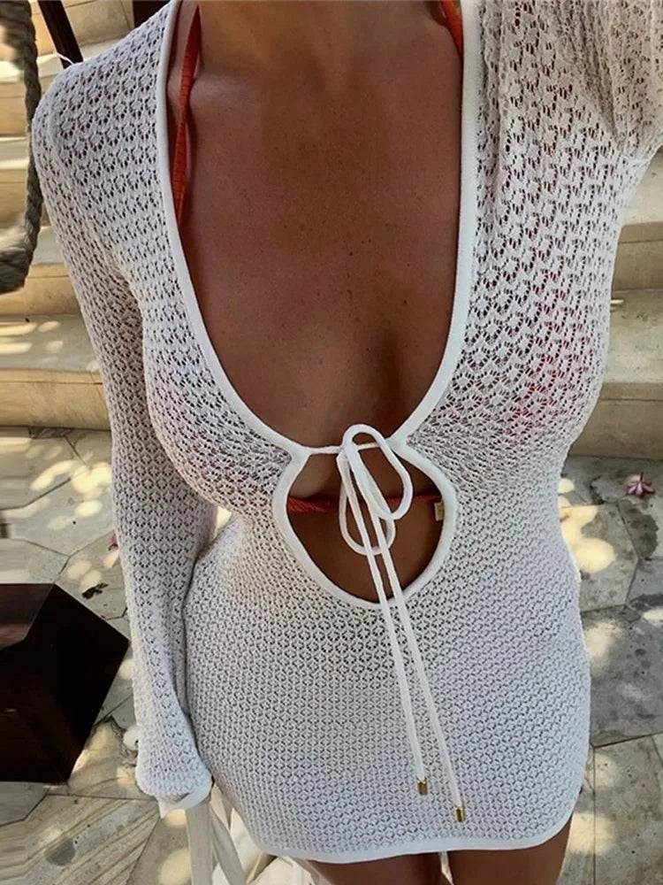 Holiday Women's Mini Dress – Chic Lace-Up Design for Summer Outings