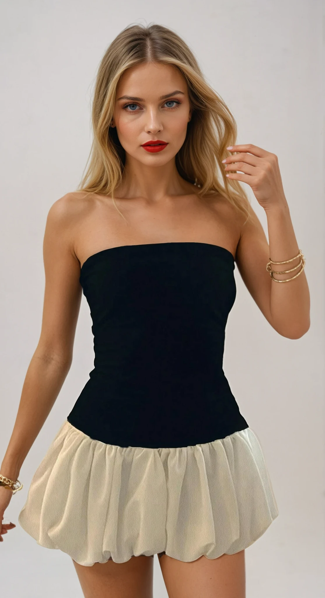 Kendall Drop Waist Bubble Hem Strapless Mini Dress