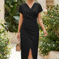 Kimono Sleeve Wrap Midi Dress with Ruched Waist
