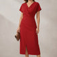 Kimono Sleeve Wrap Midi Dress with Ruched Waist