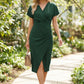Kimono Sleeve Wrap Midi Dress with Ruched Waist