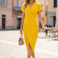 Kimono Sleeve Wrap Midi Dress with Ruched Waist