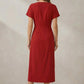 Kimono Sleeve Wrap Midi Dress with Ruched Waist