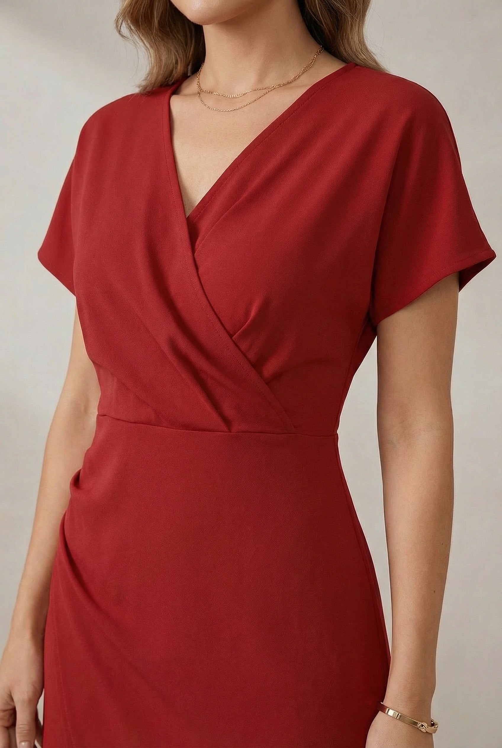 Kimono Sleeve Wrap Midi Dress with Ruched Waist