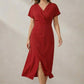 Kimono Sleeve Wrap Midi Dress with Ruched Waist